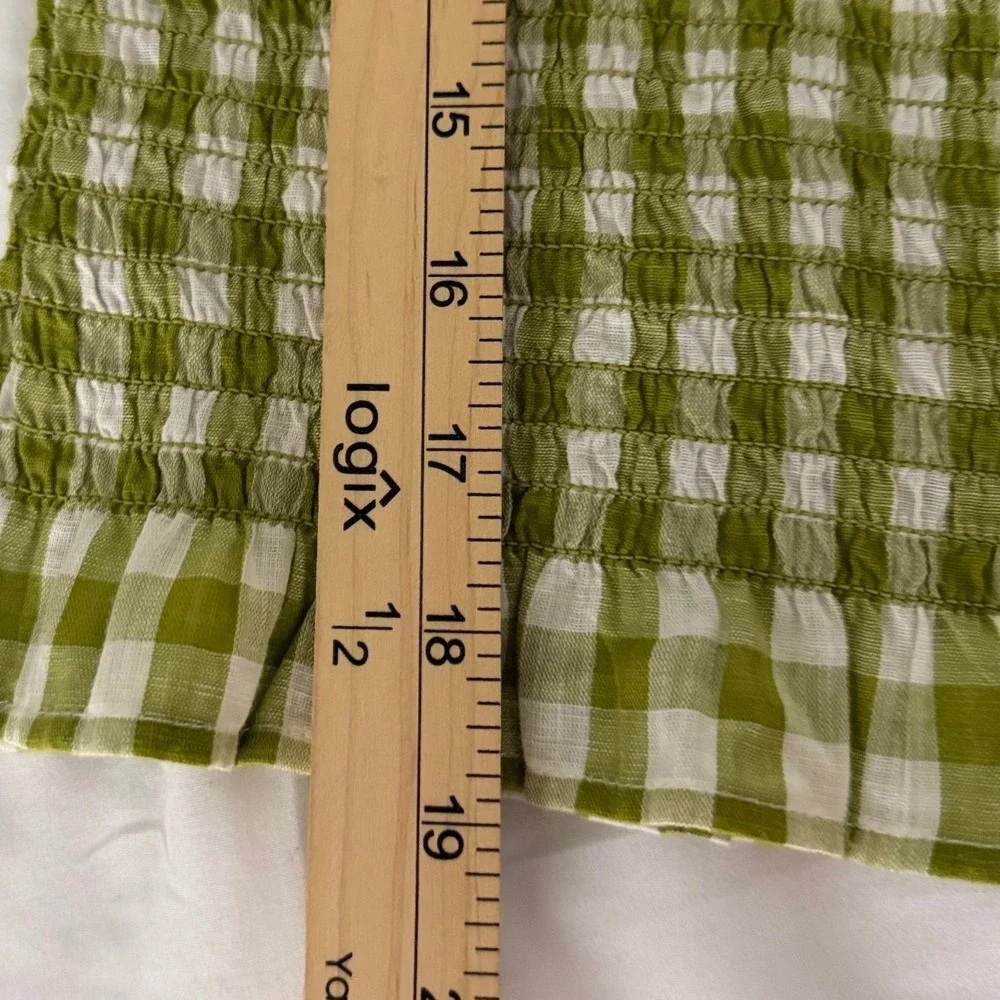 Madewell Cottagecore Green Gingham Smocked Puff Sleeve Square Neck Top XS Ruffle - Picture 8 of 9